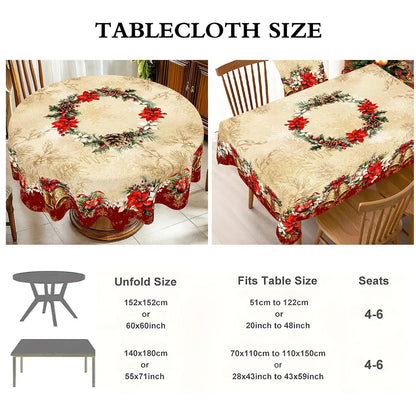 Nappe de Fêtes Imprimé Poinsettia et Cloches Dorées Ma boutique