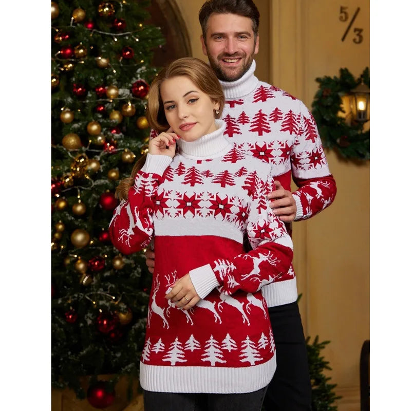 Pull Col Roulé de Noël Couple Élégant GrazielShop