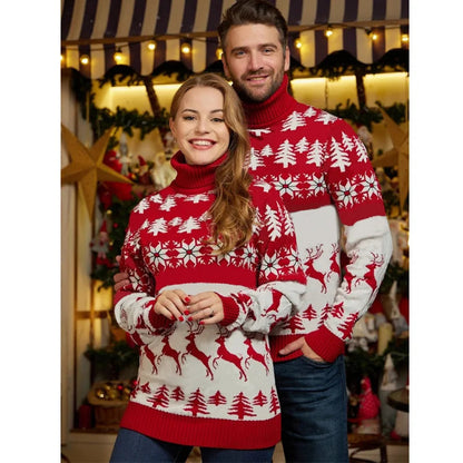 Pull Col Roulé de Noël Couple Élégant GrazielShop